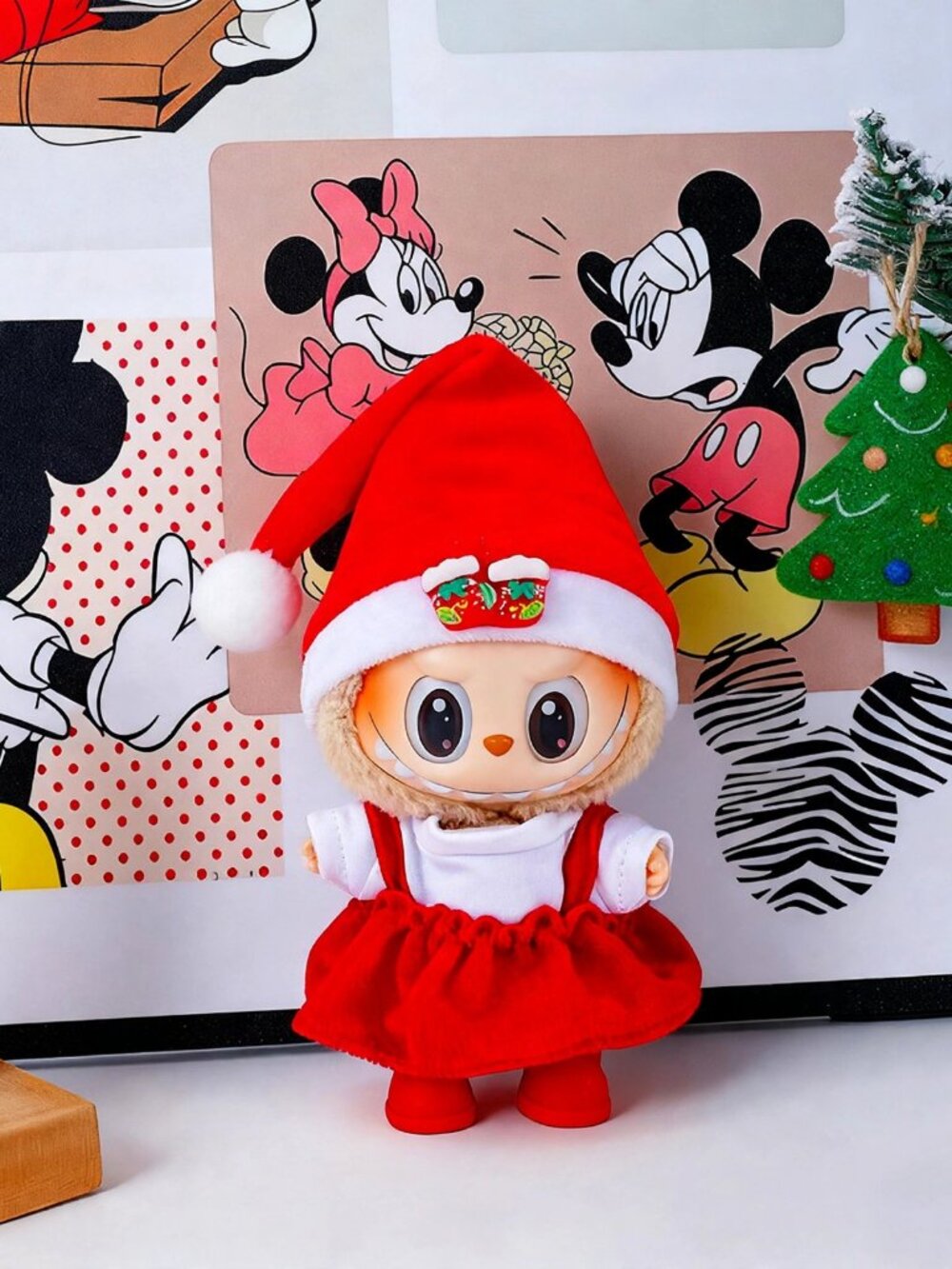 Labubu 17cm Doll Outfit – Santa Suspender Dress & Red Boots Set